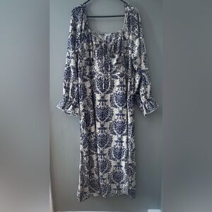 SHEIN Blue and Cream Long Sleeve Dress